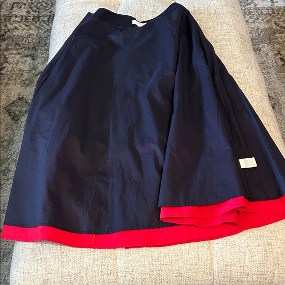 1901 COLOR BLOCK LINEN BLEND RED BLUE WITH POCKETS MIDI SKIRT SZ8 - Picture 6 of 10